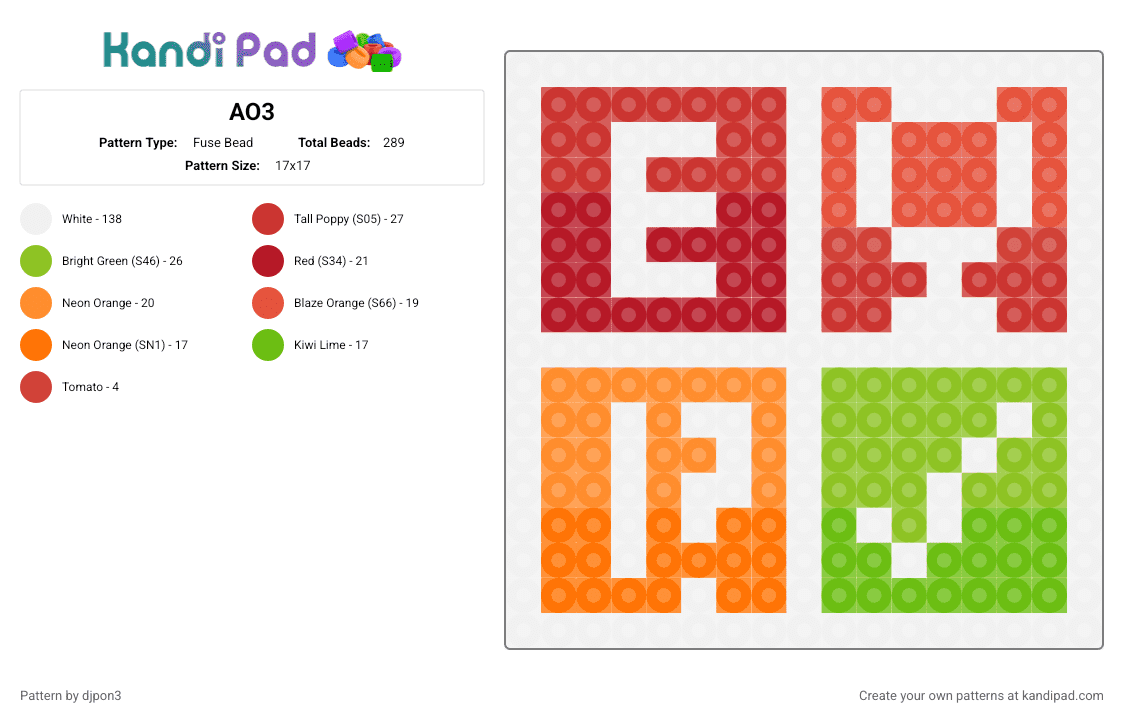AO3 - Fuse Bead Pattern by djpon3 on Kandi Pad - red