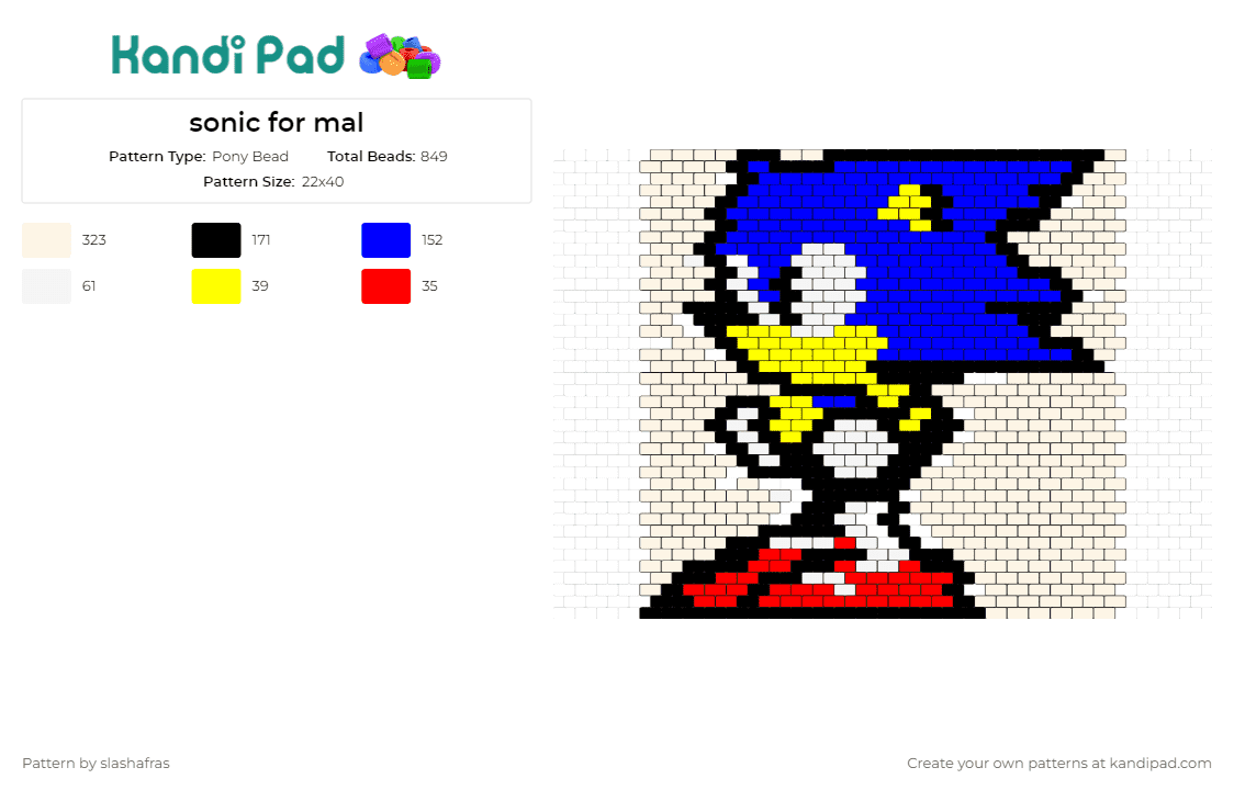 sonic for mal - Pony Bead Pattern by slashafras on Kandi Pad - sonic the hedgehog,sega,video game,character,blue,red
