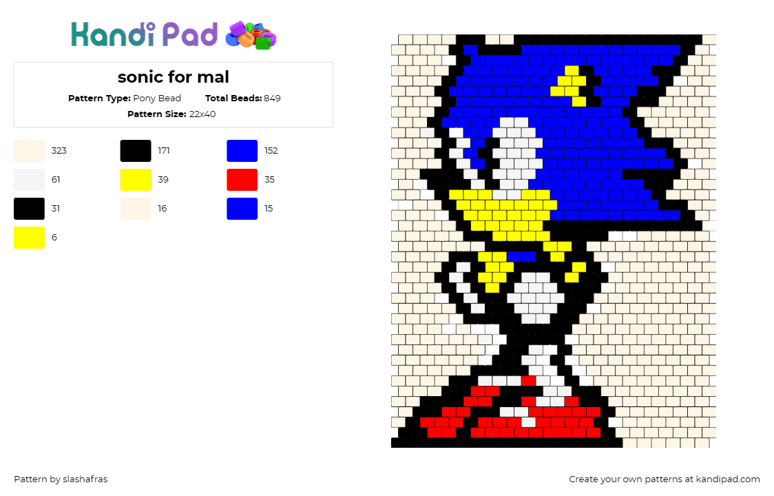 sonic for mal - Pony Bead Pattern by slashafras on Kandi Pad - sonic the hedgehog,sega,video game,character,blue,red