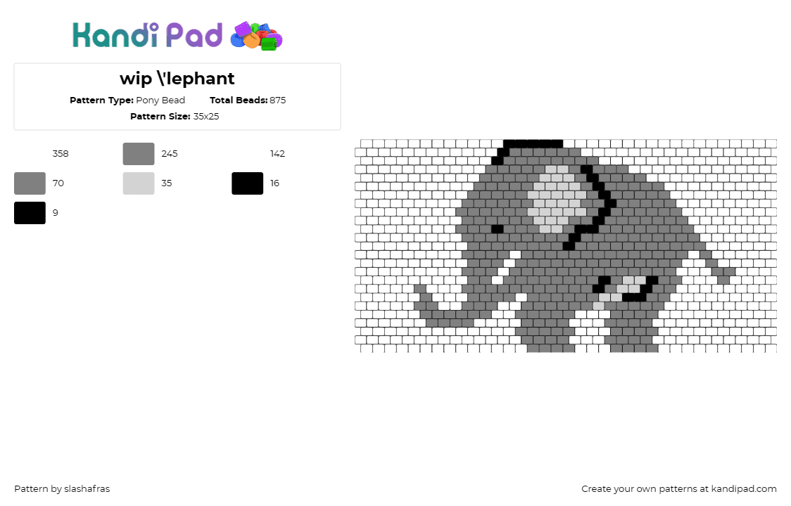 wip \'lephant - Pony Bead Pattern by slashafras on Kandi Pad - elephant,animal,safari,large,strong,cute,gray