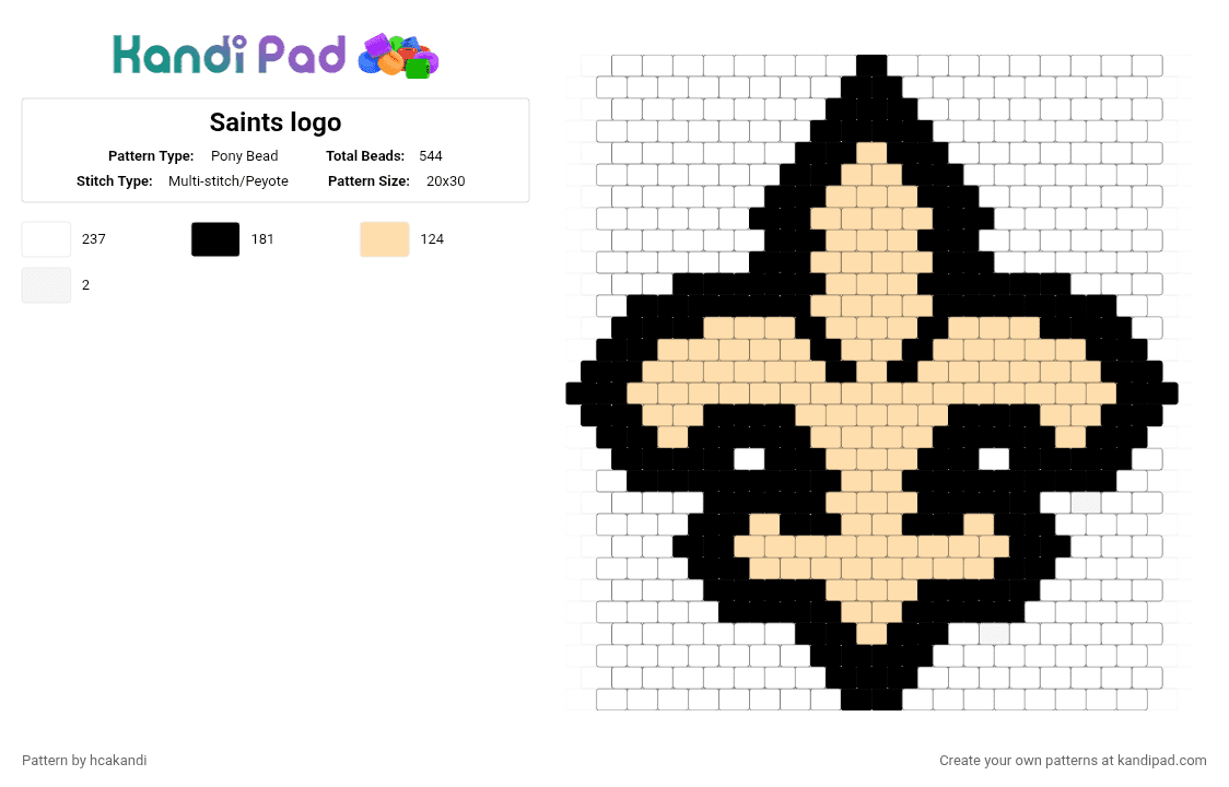 Saints logo - Pony Bead Pattern by hcakandi on Kandi Pad - new orleans,saints,football,team,white,beige