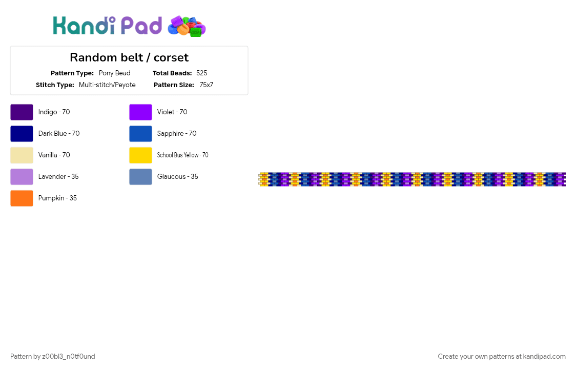 Random belt / corset - Pony Bead Pattern by z00bl3_n0tf0und on Kandi Pad - blue, purple, yellow