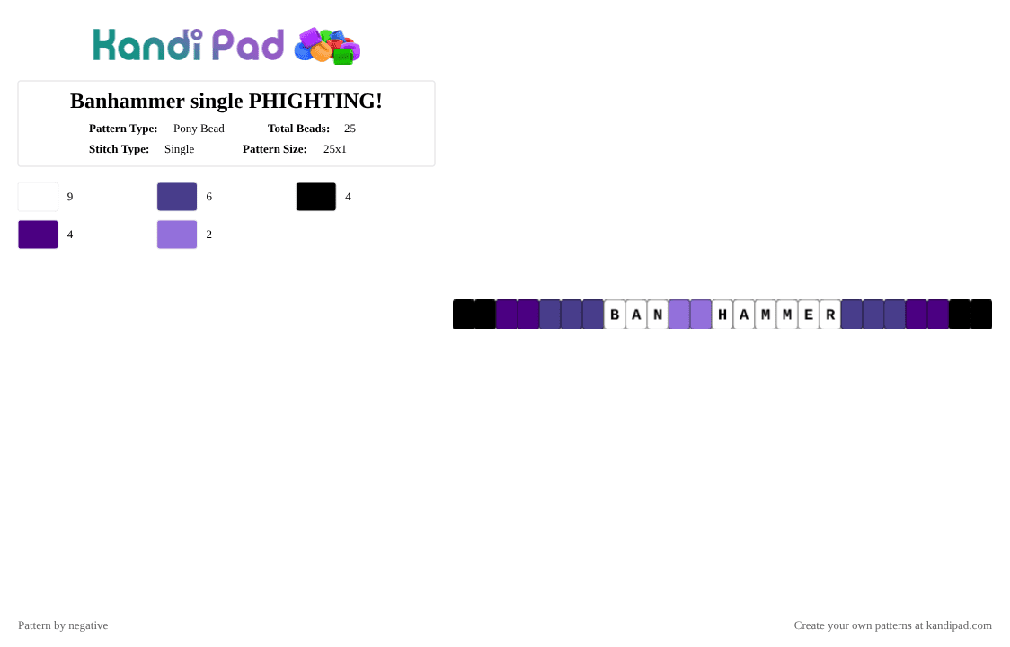 Banhammer single PHIGHTING! - Pony Bead Pattern by negative on Kandi Pad - banhammer, kandi, phighting, purpell, purple, single, white
