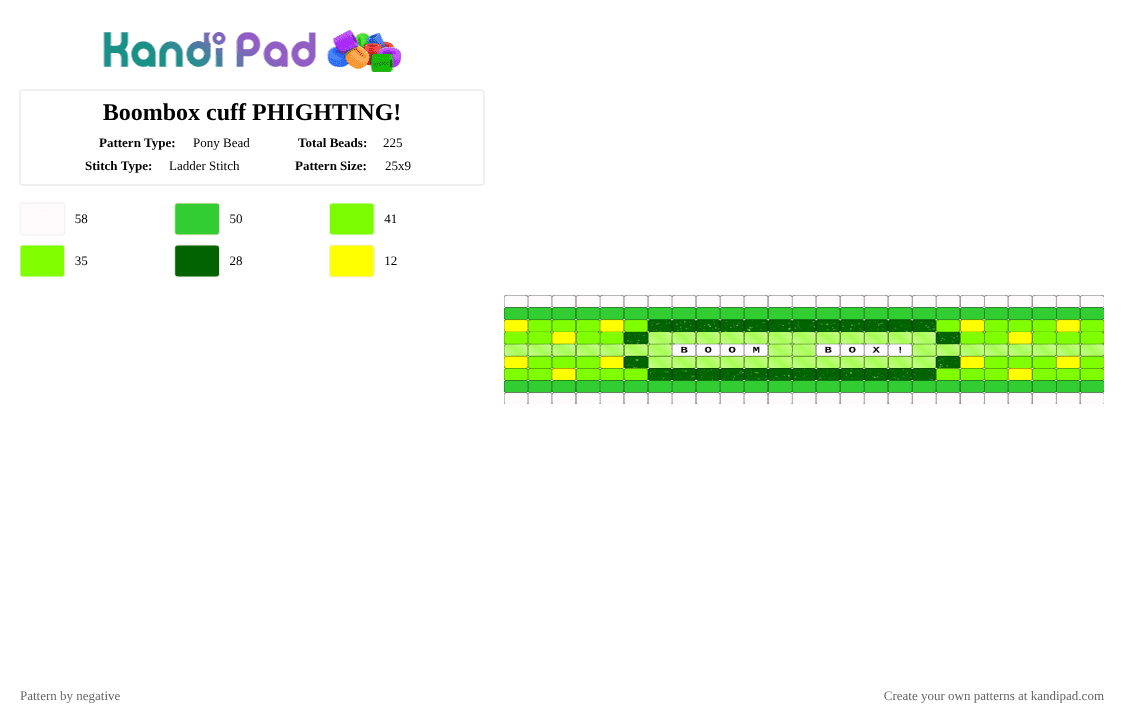 Boombox cuff PHIGHTING! - Pony Bead Pattern by negative on Kandi Pad - boombox, green, kandi, phighting