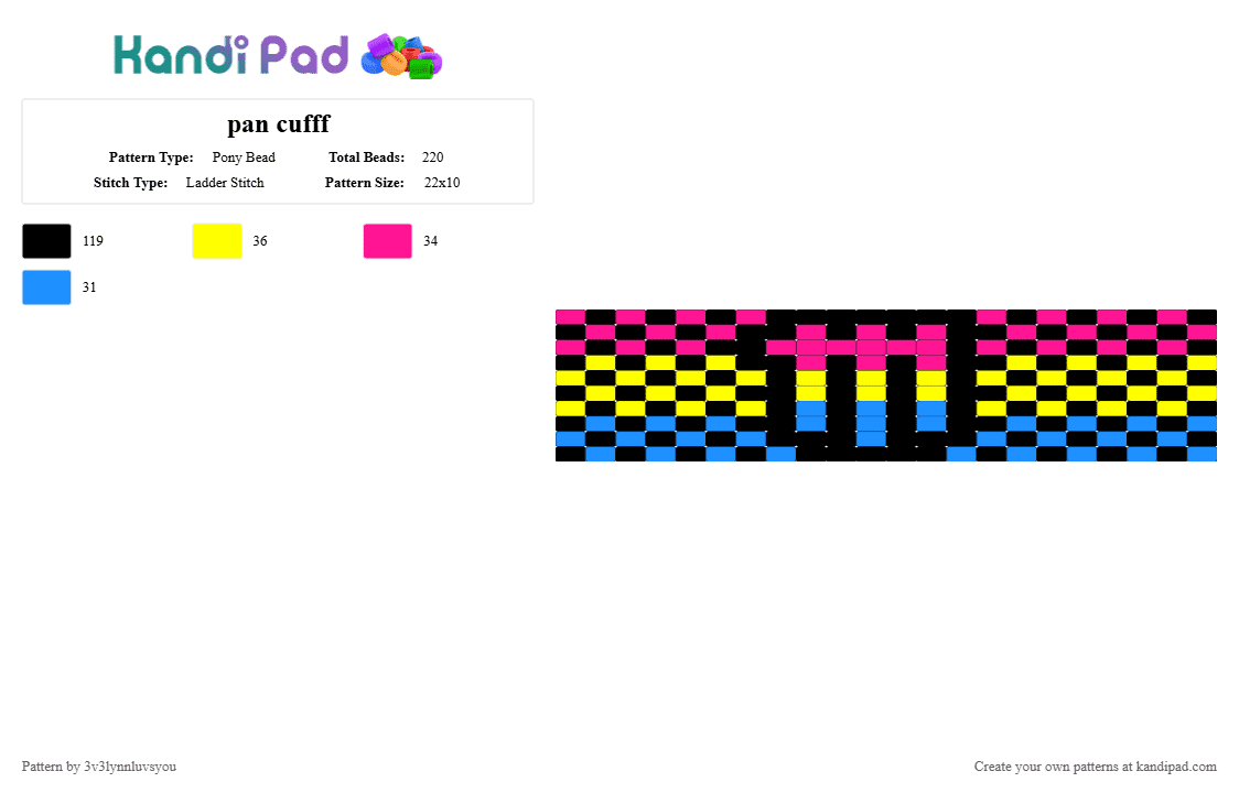 pan cufff - Pony Bead Pattern by 3v3lynnluvsyou on Kandi Pad - black,pink,yellow