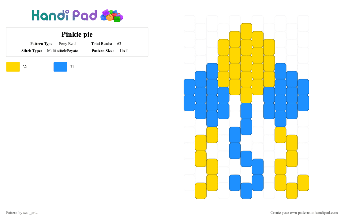 Pinkie pie - Pony Bead Pattern by seal_artz on Kandi Pad - yellow,light blue