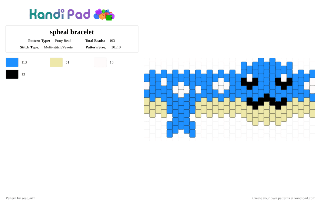 spheal bracelet - Pony Bead Pattern by seal_artz on Kandi Pad - light blue,yellow