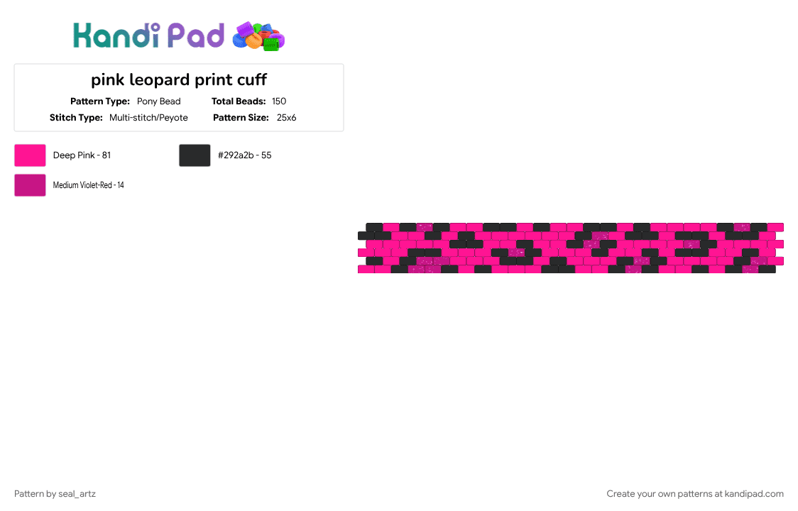 pink leopard print cuff - Pony Bead Pattern by seal_artz on Kandi Pad - black, pink