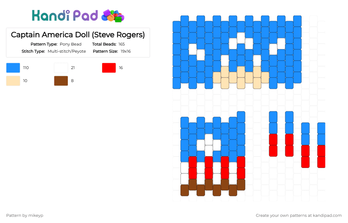 Captain America Doll (Steve Rogers) - Pony Bead Pattern by mikeyp on Kandi Pad - light blue