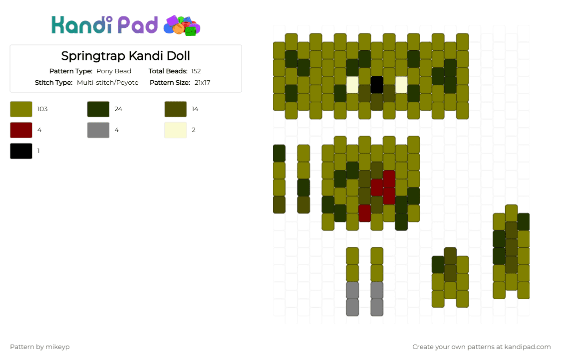 Springtrap Kandi Doll - Pony Bead Pattern by mikeyp on Kandi Pad - gold
