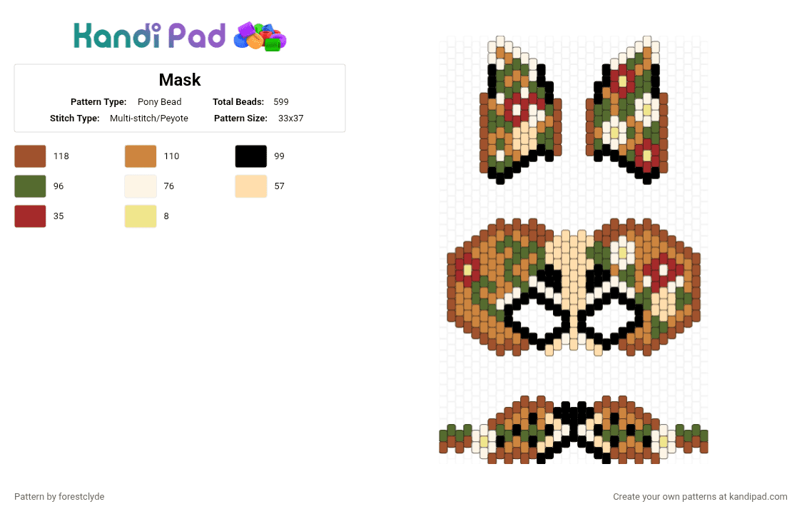 Mask - Pony Bead Pattern by forestclyde on Kandi Pad - orange,gold,red