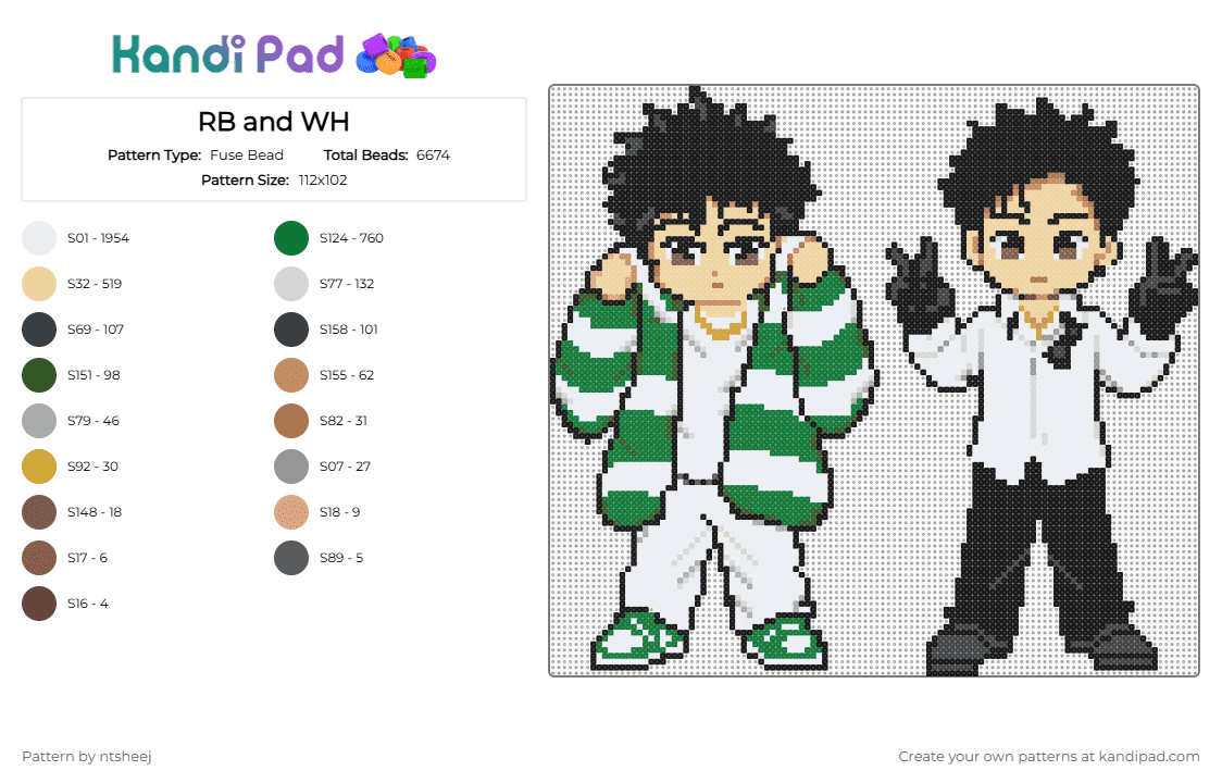 RB and WH - Fuse Bead Pattern by ntsheej on Kandi Pad - black,white,green,beige