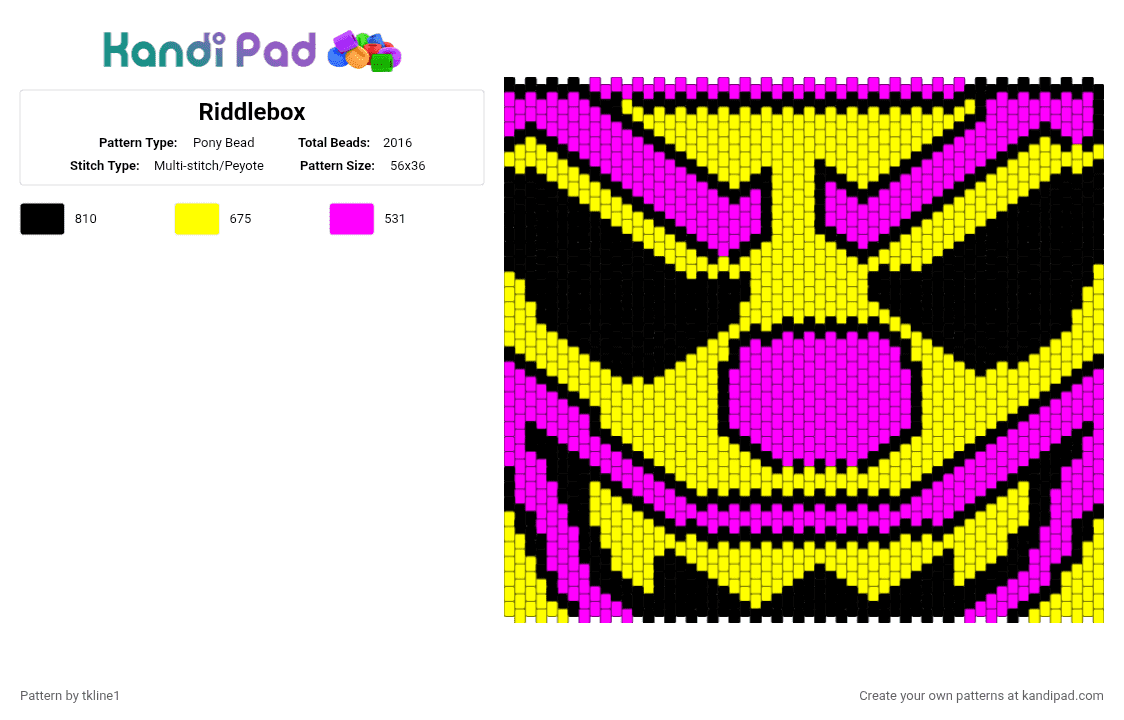 Riddlebox - Pony Bead Pattern by tkline1 on Kandi Pad - icp,insane clown posse,pink,yellow