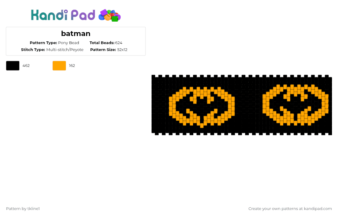 batman - Pony Bead Pattern by tkline1 on Kandi Pad - batman,cuff,logo,dc comics,superhero,comic book,movie,tv show,black