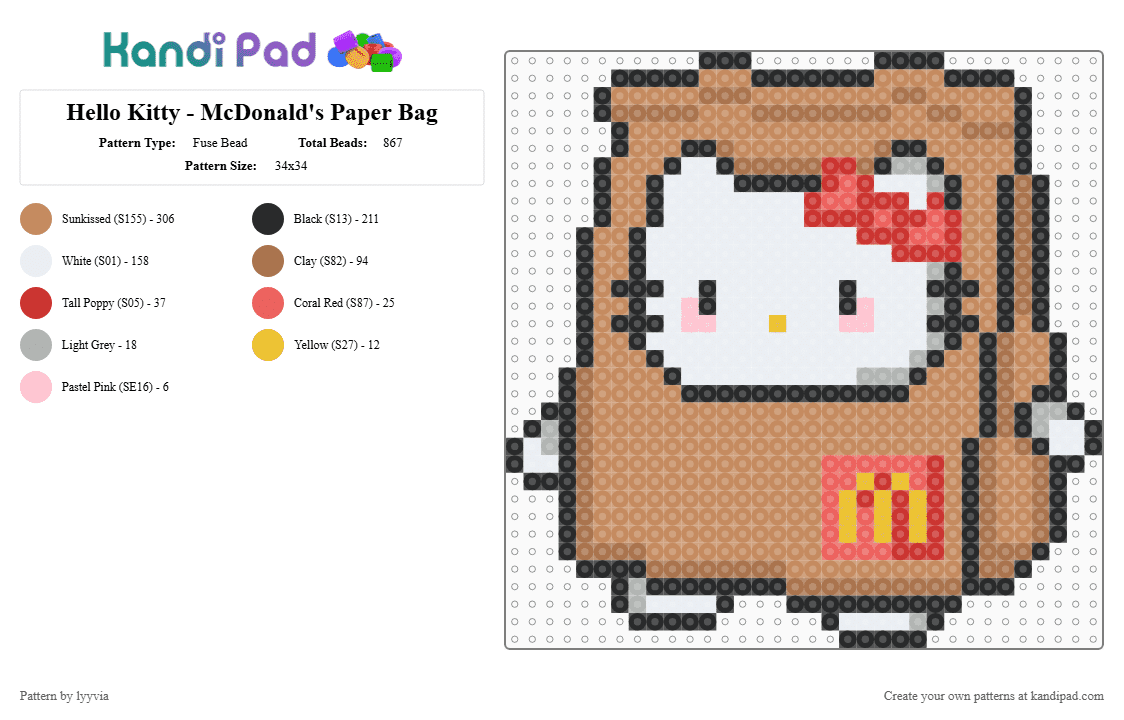 Hello Kitty - McDonald\'s Paper Bag - Fuse Bead Pattern by lyyvia on Kandi Pad - tan,sanrio,hello kitty,cute,chibi,kawaii