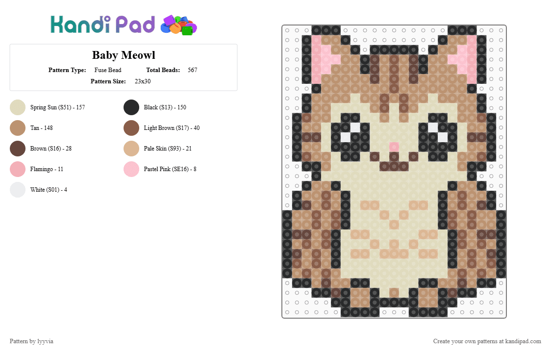 Baby Meowl - Fuse Bead Pattern by lyyvia on Kandi Pad - beige,meowl,cute,brainrot,meme,kawaii,cat,owl