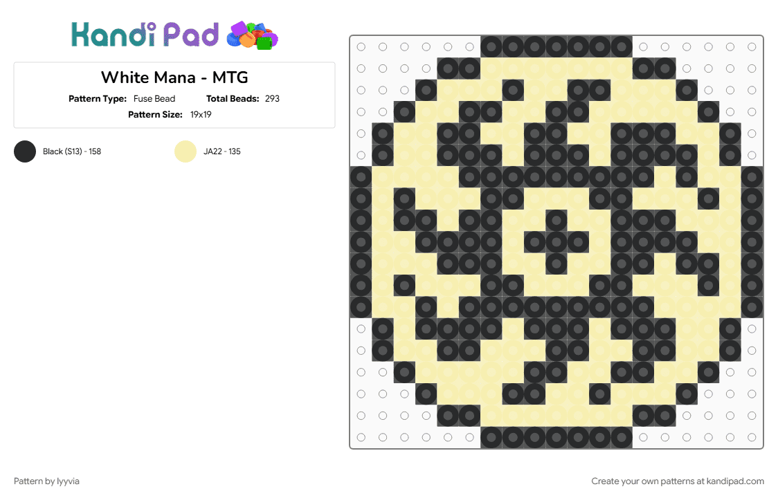 White Mana - MTG - Fuse Bead Pattern by lyyvia on Kandi Pad - black, magic the gathering, mana, mtg, white, yellow