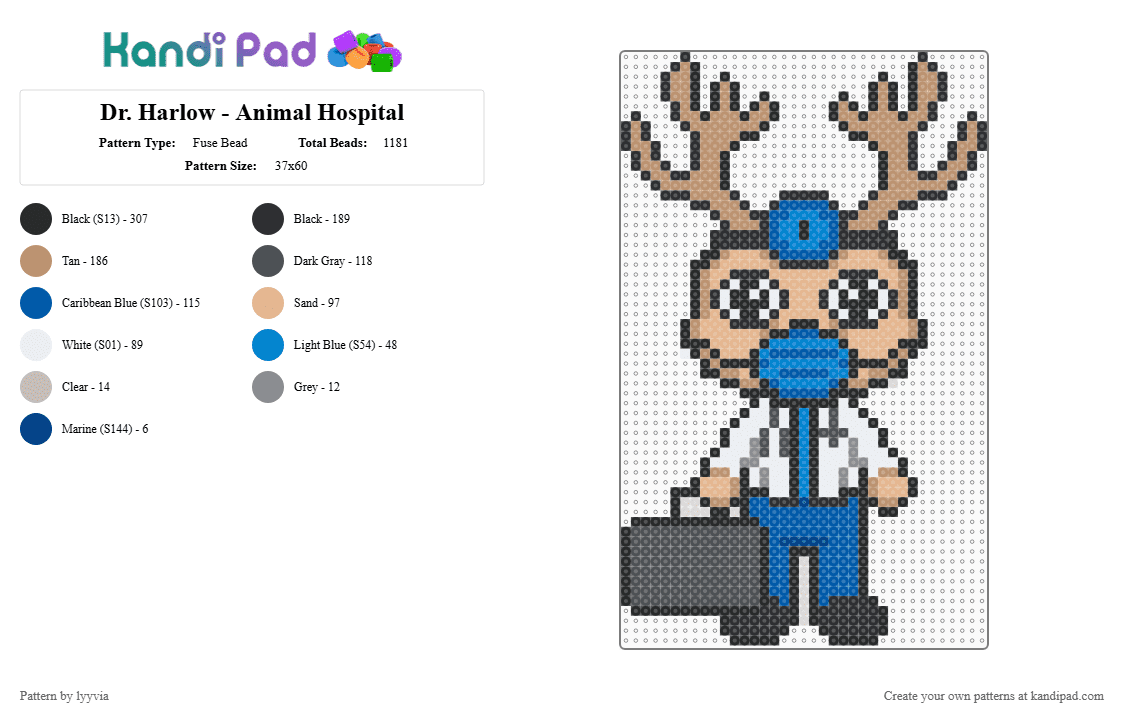 Dr. Harlow - Animal Hospital - Fuse Bead Pattern by lyyvia on Kandi Pad - beige,dr harlow,animal hospital,roblox,cute,chibi