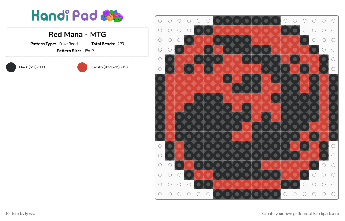 Red Mana - MTG - Fuse Bead Pattern by lyyvia on Kandi Pad - black, magic the gathering, mana, mtg, red