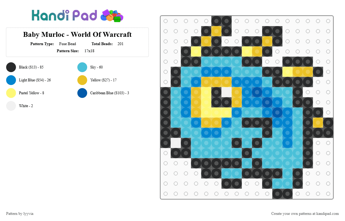 Baby Murloc - World Of Warcraft - Fuse Bead Pattern by lyyvia on Kandi Pad - light blue, murloc, warcraft, wow