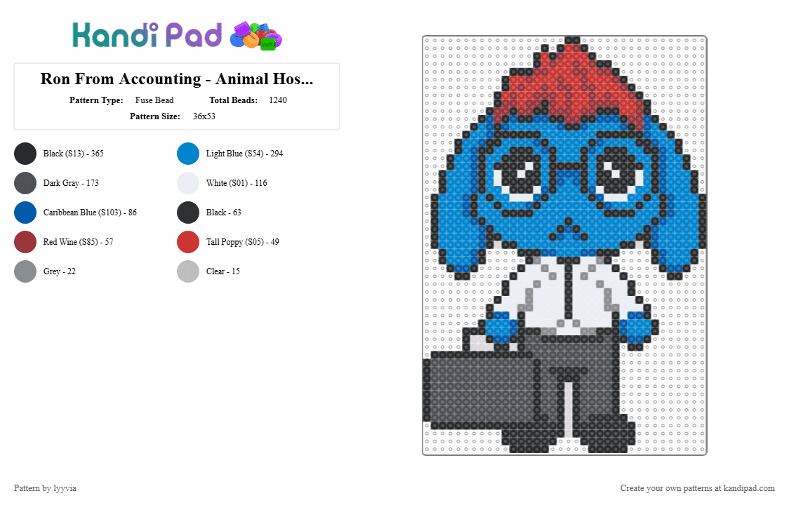 Ron From Accounting - Animal Hospital - Fuse Bead Pattern by lyyvia on Kandi Pad - blue,gray,cute,rabbit,animal,roblox