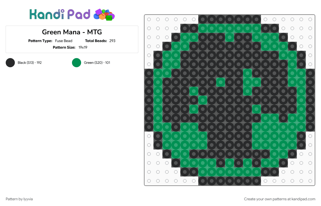 Green Mana - MTG - Fuse Bead Pattern by lyyvia on Kandi Pad - black, green, magic the gathering, mana, mtg