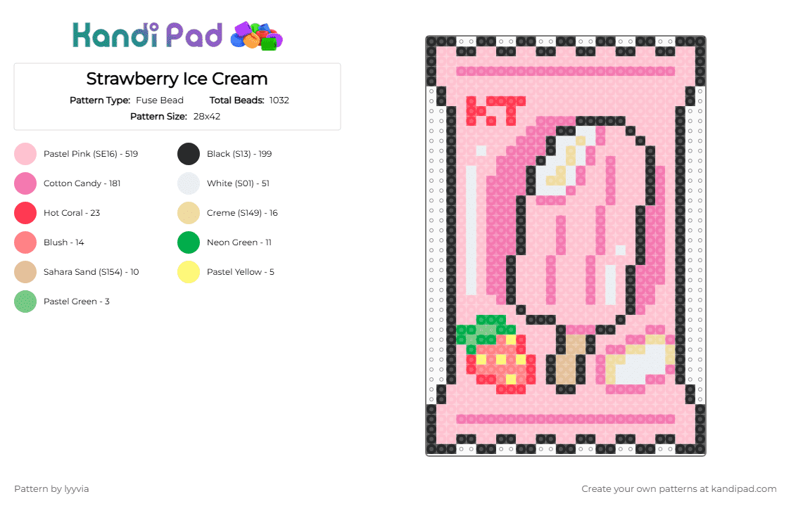 Strawberry Popsicle - Fuse Bead Pattern by lyyvia on Kandi Pad - pink,sweet,kawaii,cute,strawberry