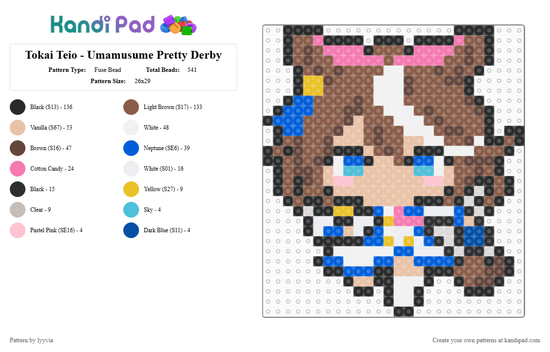Tokai Teio - Umamusume Pretty Derby - Fuse Bead Pattern by lyyvia on Kandi Pad - tan,brown,blue,beige,tokai teio,umamusume,chibi,anime,cute,kawaii