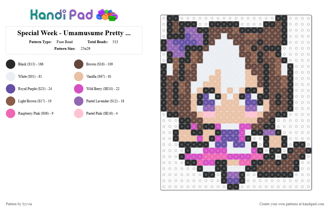 Special Week - Umamusume Pretty Derby - Fuse Bead Pattern by lyyvia on Kandi Pad - pink,brown,beige,umamusume,uma,kawaii,special week,anime,chibi