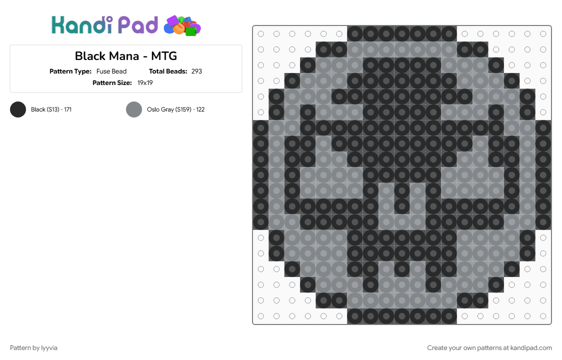 Black Mana - MTG - Fuse Bead Pattern by lyyvia on Kandi Pad - black, gray, magic the gathering, mana, mtg