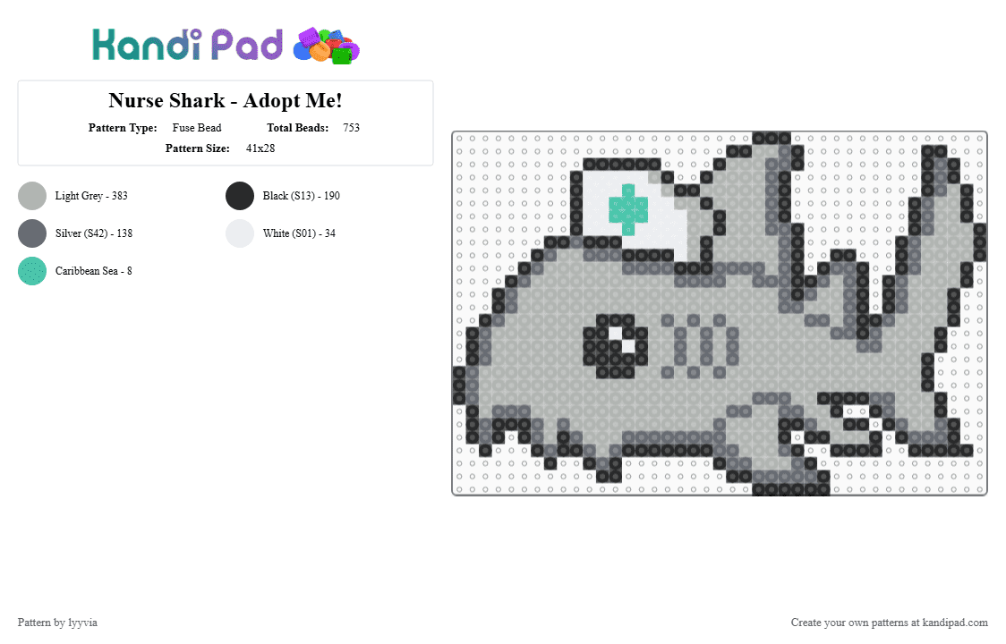 Nurse Shark - Adopt Me! - Fuse Bead Pattern by lyyvia on Kandi Pad - beige,shark,ocean,kawaii,cute,nurse,chibi,roblox,adopt me