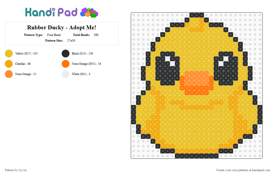 Rubber Ducky - Adopt Me! - Fuse Bead Pattern by lyyvia on Kandi Pad - yellow,orange,duck,ducky,kawaii,cute,chibi,adopt me,roblox