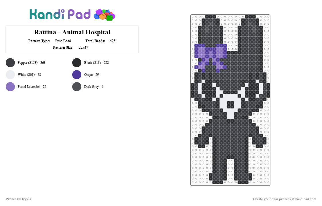 Rattina - Animal Hospital - Fuse Bead Pattern by lyyvia on Kandi Pad - black,purple,blue,rattina,animal hospital,roblox,cute,kawaii