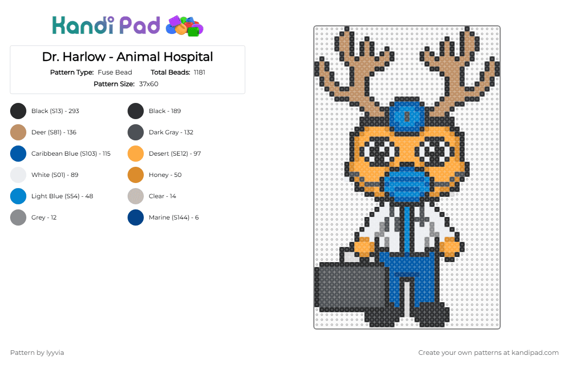 Dr. Harlow - Animal Hospital (Old Model) - Fuse Bead Pattern by lyyvia on Kandi Pad - tan,blue,gray,orange,dr harlow,animal hospital,roblox,cute,chibi