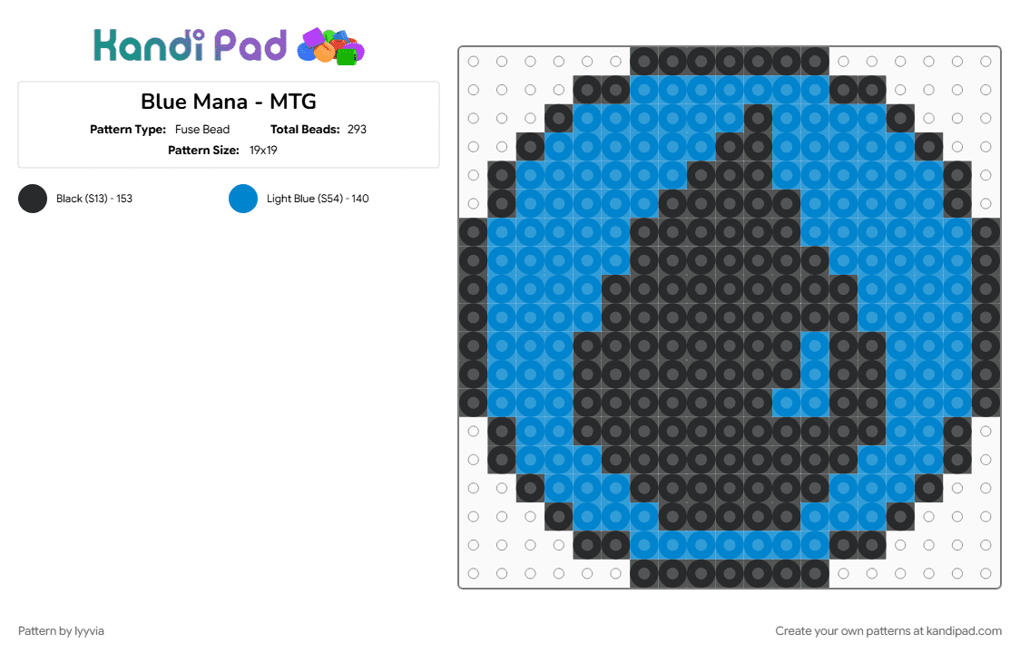Blue Mana - MTG - Fuse Bead Pattern by lyyvia on Kandi Pad - black, blue, magic the gathering, mana, mtg