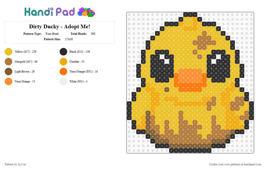 Dirty Ducky - Adopt Me! - Fuse Bead Pattern by lyyvia on Kandi Pad - yellow,adopt me,cute,kawaii,chibi,duck,mud