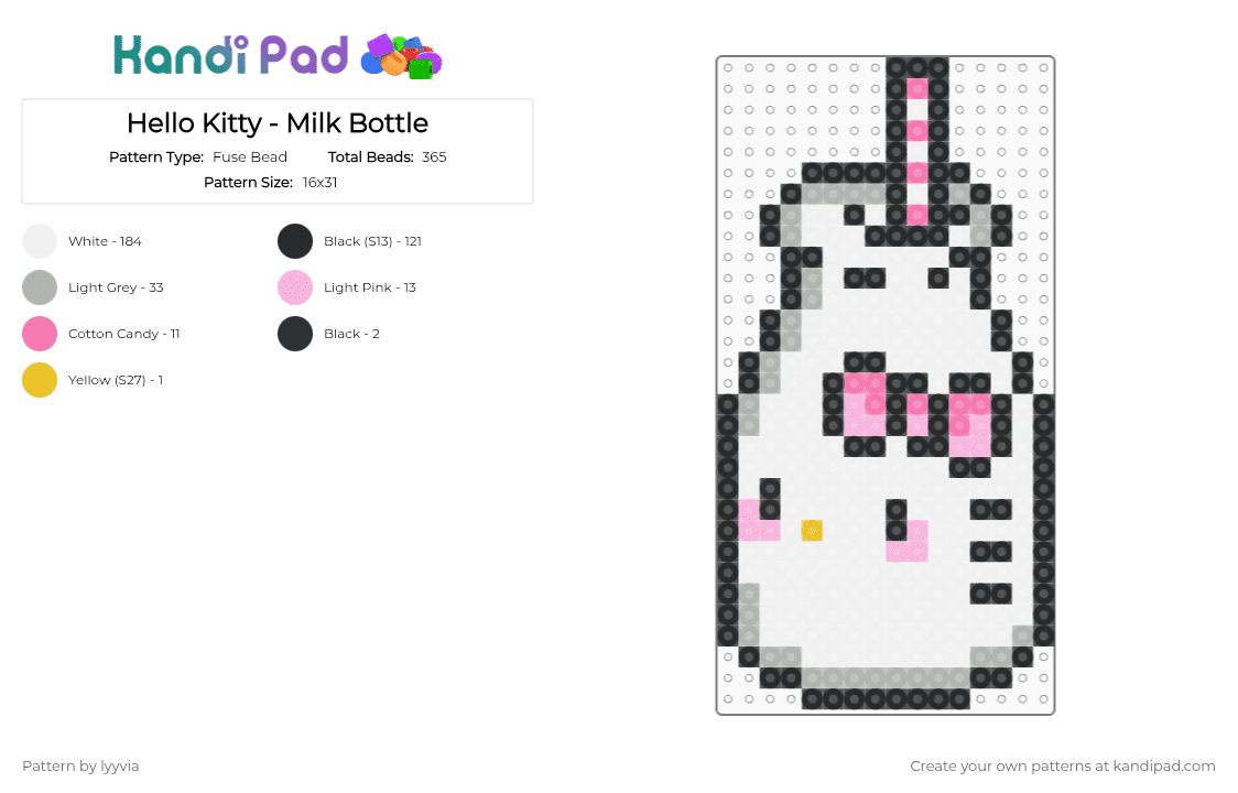 Hello Kitty - Milk Bottle - Fuse Bead Pattern by lyyvia on Kandi Pad - white,pink,beige,kawaii,cute,hello kitty,sanrio,milk
