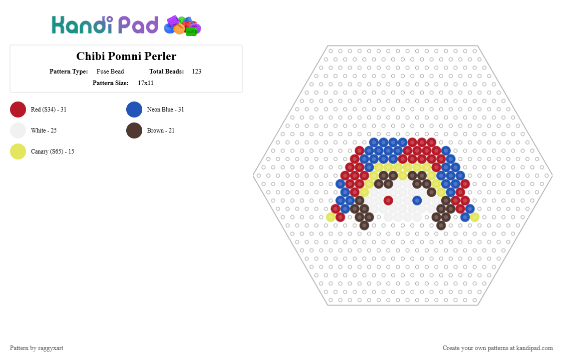 Chibi Pomni Perler - Fuse Bead Pattern by raggyxart on Kandi Pad - red,blue
