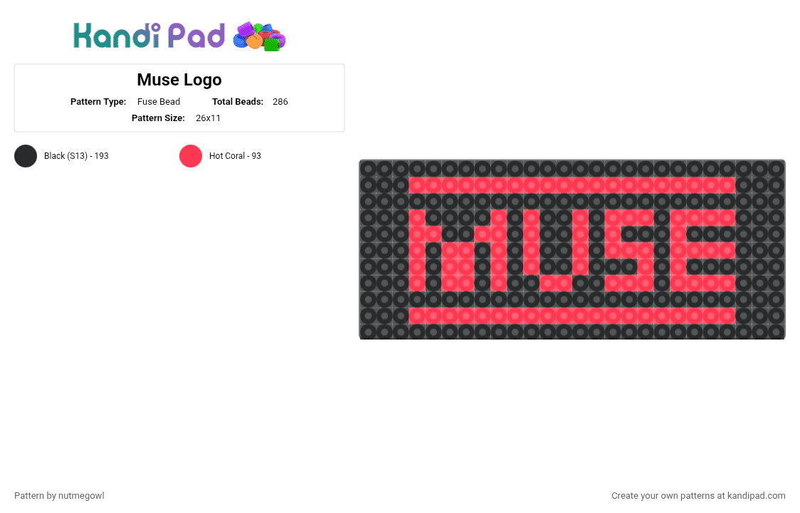 Muse Logo - Fuse Bead Pattern by nutmegowl on Kandi Pad - black, music, red