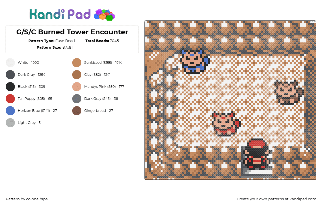 G/S/C Burned Tower Encounter - Fuse Bead Pattern by colonelbips on Kandi Pad - pokemon,scene,video game,landscape,retro,nostalgia,8bit,brown