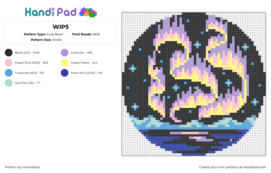 WIP5 - Fuse Bead Pattern by colonelbips on Kandi Pad - northern lights,landscape,night,sky,water,glow,black,blue,yellow,purple