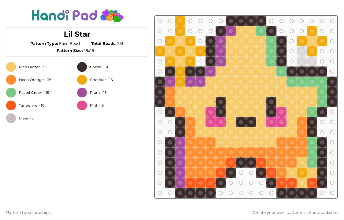 Lil Star - Fuse Bead Pattern by colonelbips on Kandi Pad - brown,orange,yellow