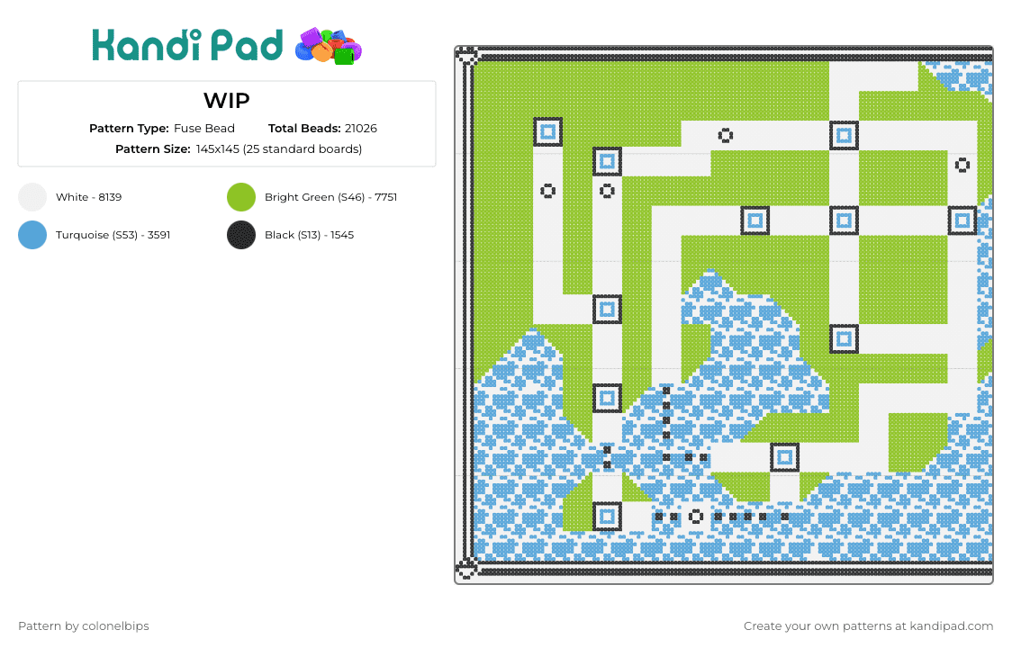 Kanto Map - Fuse Bead Pattern by colonelbips on Kandi Pad - kanto,map,pokemon,gaming,water,green,light blue