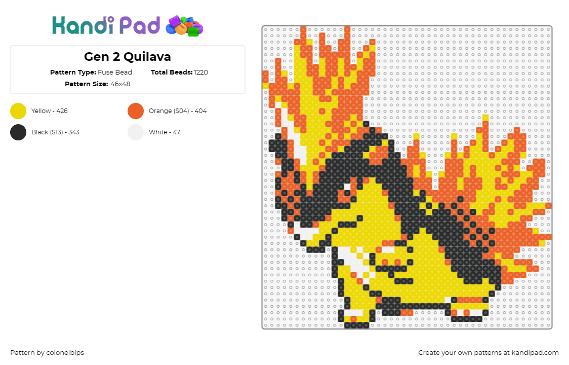 Gen 2 Quilava - Fuse Bead Pattern by colonelbips on Kandi Pad - quilava,pokemon,evolution,fiery,character,gaming,yellow,orange