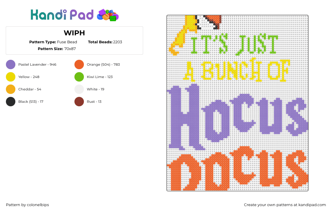 WIPH - Fuse Bead Pattern by colonelbips on Kandi Pad - hocus pocus,text,sign,halloween,colorful,green,yellow,purple,orange