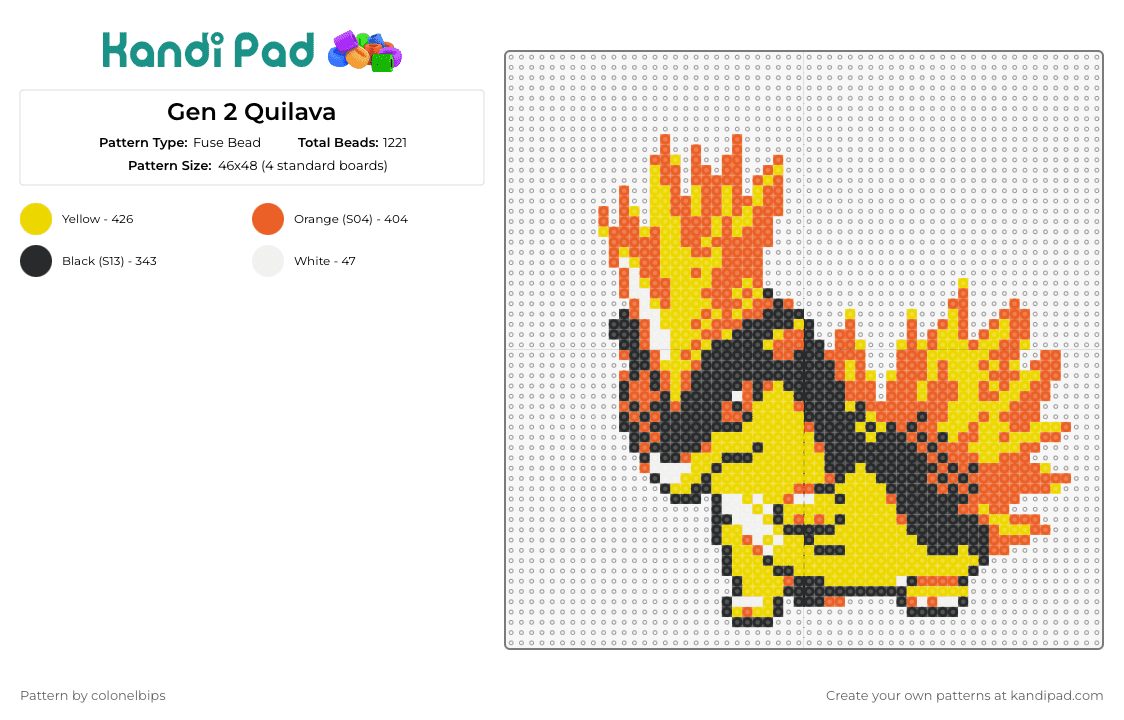 Gen 2 Quilava - Fuse Bead Pattern by colonelbips on Kandi Pad - quilava,pokemon,evolution,fiery,character,gaming,yellow,orange