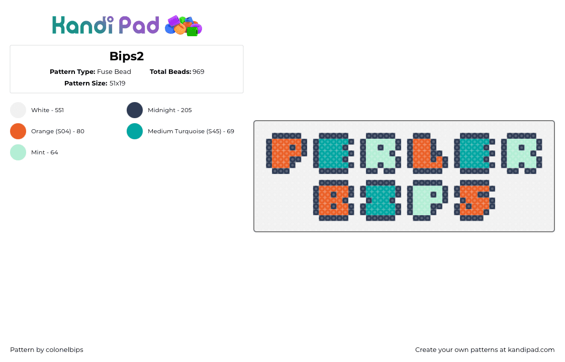 Bips2 - Fuse Bead Pattern by colonelbips on Kandi Pad - perler bips,sign,logo,text,colorful,orange,teal