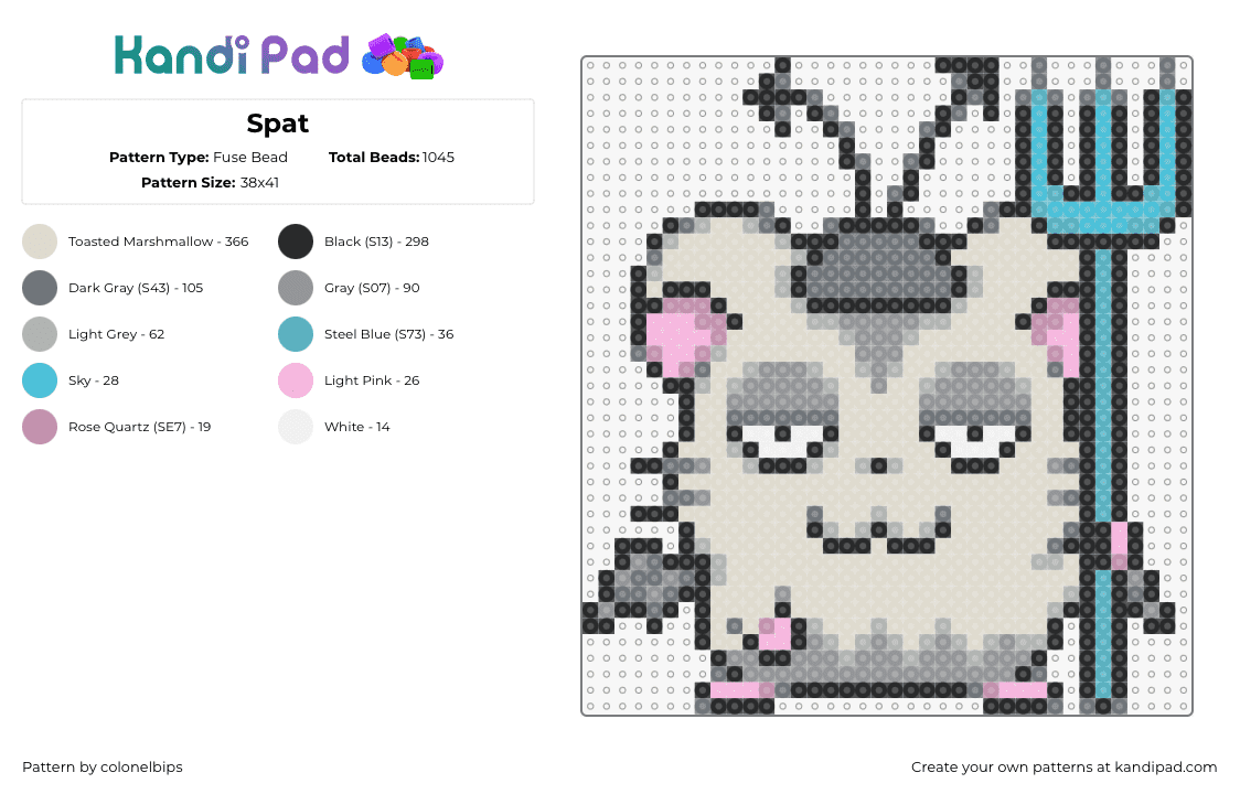 Spat - Fuse Bead Pattern by colonelbips on Kandi Pad - spat,hamtaro,hamster,character,manga,tv show,trident,gray,teal