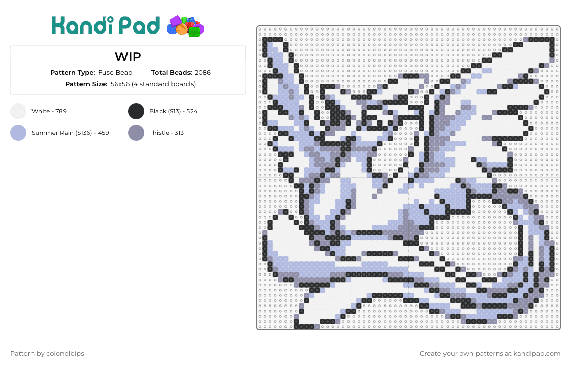 Gen 1 Articuno - Fuse Bead Pattern by colonelbips on Kandi Pad - articuno,pokemon,classic,nostalgia,gaming,character,evolution,bird,white,gray