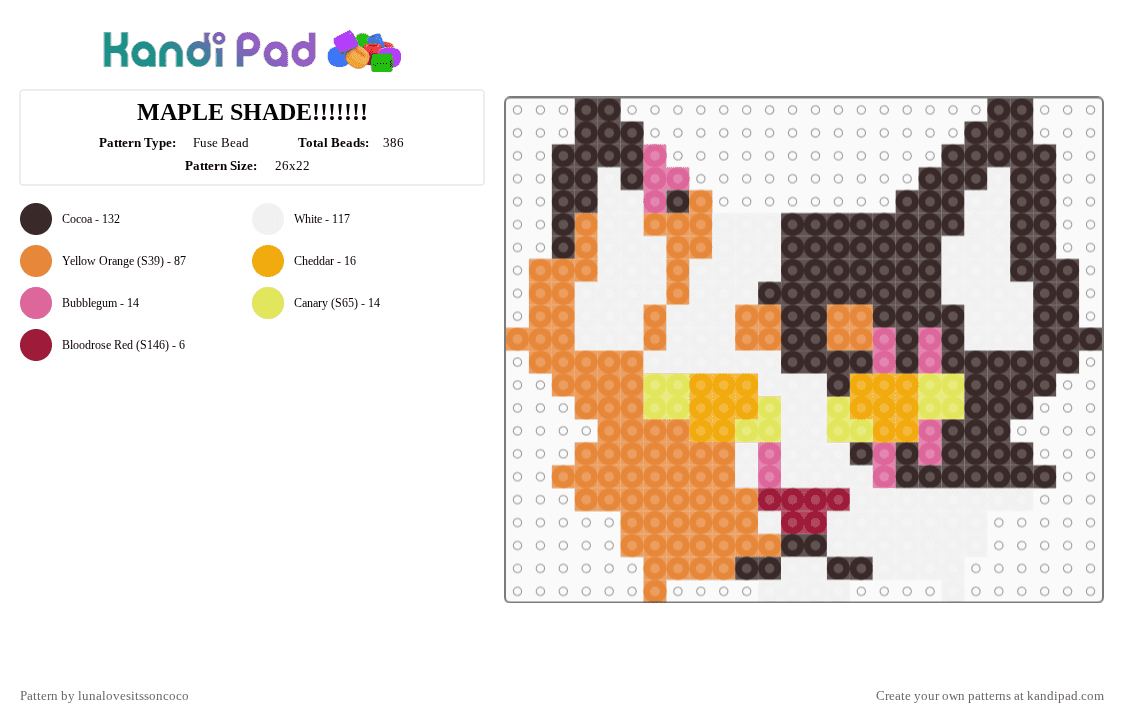 MAPLE SHADE!!!!!!! - Fuse Bead Pattern by lunalovesitssoncoco on Kandi Pad - brown,orange